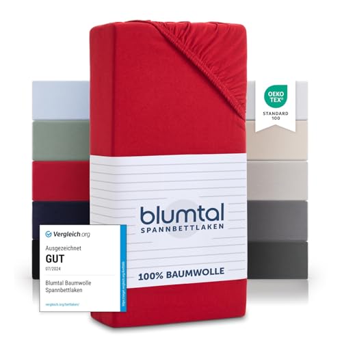 Blumtal® Basics Jersey (2er-Set) Spannbettlaken 100x200cm -Oeko-TEX Zertifiziert, 100% Baumwolle Bettlaken, bis 7cm Topperhöhe, Rot