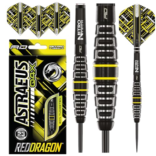 RED DRAGON Astraeus Q4X Torpedo 23 Gramm Premium Wolfram Steeltip Dart Set mit Flights und Schäften