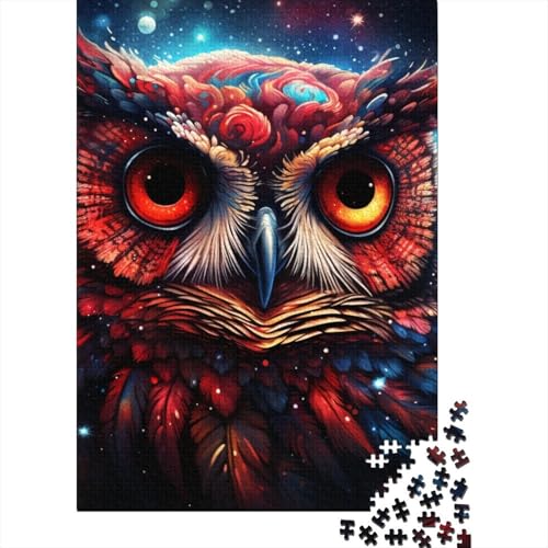 1000 Teile für Erwachsene, schwierige Puzzles, psychedelische Eule, Holzpuzzles für Erwachsene und Teenager, Weihnachtspuzzlegeschenke für Frauen (75x50cm)