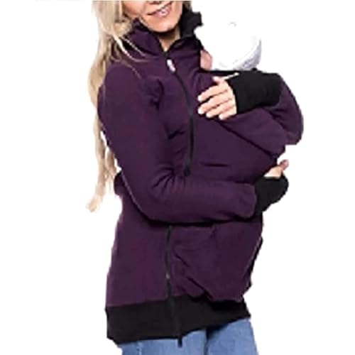 khUkHU 3 in 1 Babytrage Jacke Damen Atmungsaktiv Winter Tragejacke für Mama und Baby mit Kapuze Gemütlich Sanft Vlies Langarm Umstandsjacke Abnehmbar Frühling und Herbst Freizeitjacke,006,XXL