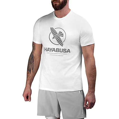 Hayabusa Herren VIP T-Shirt - Logo Graphic, Baumwollmischung, athletischer Schnitt, Weiss/opulenter Garten, L