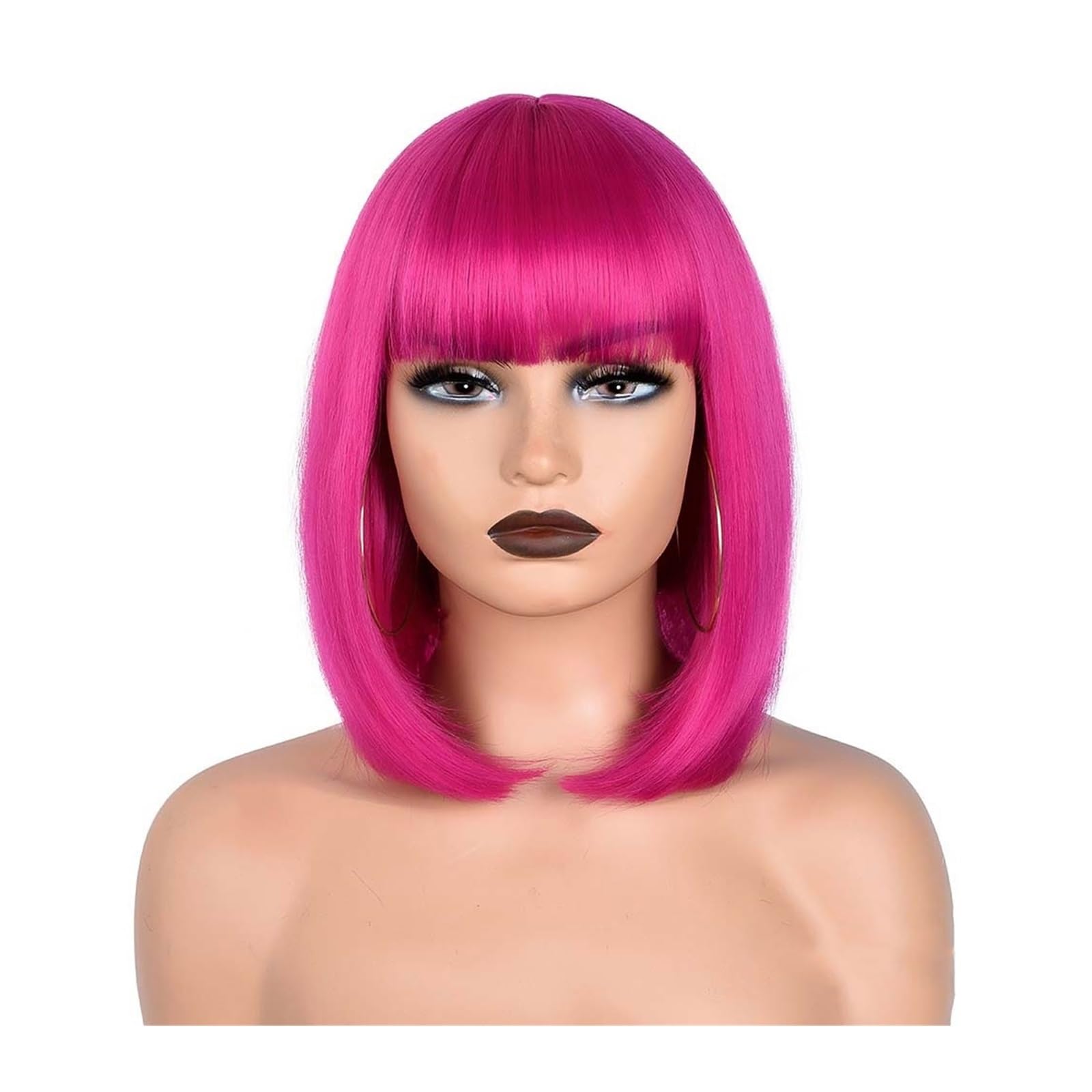 Perücken Kurze gerade Bob-Perücke for Damen, synthetische Perücken, braun bis blond, Ombré-natürliches Kunsthaar, hitzebeständige Perücke, rosa Perücke mit Pony Damenperücke (Color : 2, Size : 12inc