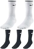 Nike Socken 5 Paar Herren Damen Sparset Tennissocken Sportsocken Laufsocken Paket Bundle, Größe:46-50, Farbe:weiß schwarz