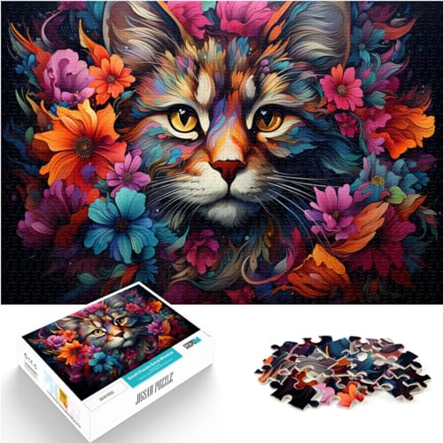 Spielzeug-Puzzle, bunte psychedelische Katzen und Blumen, schwieriges, anspruchsvolles Puzzle, 1000-teiliges Holzpuzzle, Spielzeug, Denkspiel, 1000 Teile (50 x 75 cm)