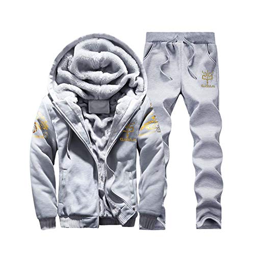 YOUCAI Kapuzenjacke+Hosen Herren Jacke Übergangsjacke Kapuzenjacke Sweatshirt Kapuzenpullover Hoodie Dicke Sweatjacke Sportjacke Outdoor Funktionsjacke Freizeitjacke,Grau,M