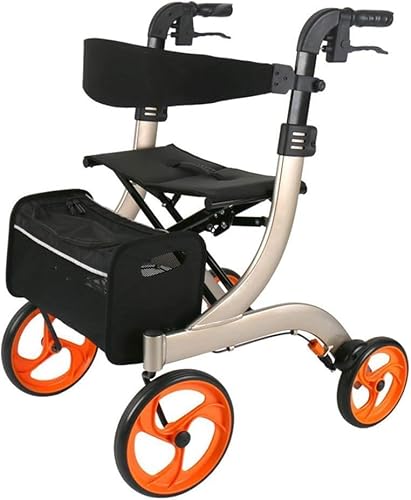 Walker, zusammenklappbarer Rollator für Elektrorollstühle mit Doppelbremsen, Sitz und abnehmbarer Aufbewahrungstasche, höhenverstellbar mit Stockhalter für jede Familie (Farbe: B) (B)