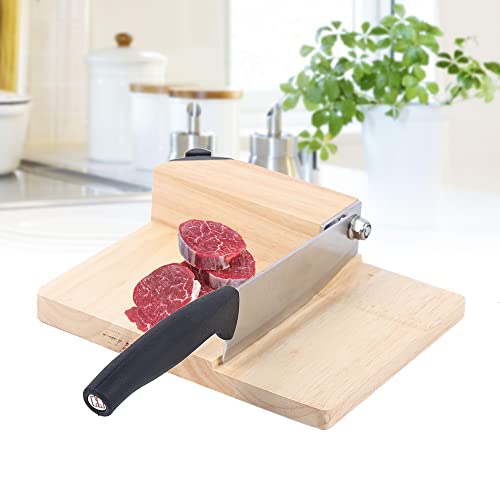 Biltong Cutter,Cutter Edelstahl,Küchenschneider Holzfuß Schneider, Schneidemaschine Manueller Hobel Brotschneider Gemüse Rindfleisch Jerky Schneiden mit Holzsockel Guillotine Küchenmesser