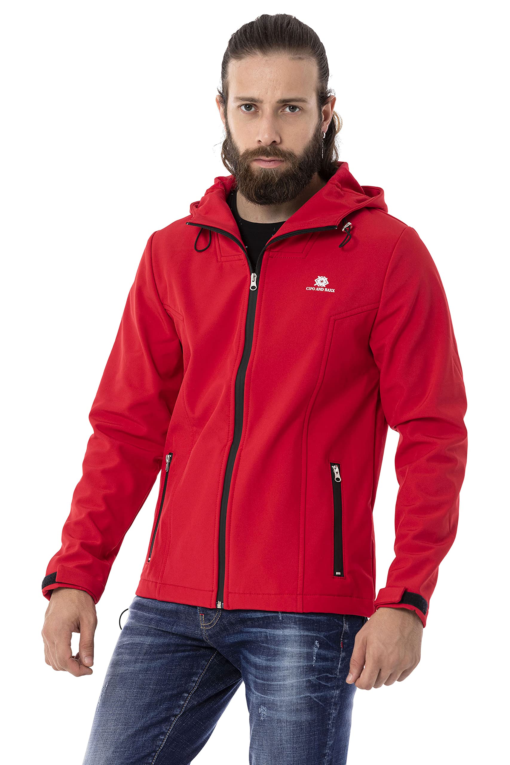 Cipo & Baxx Herren Softshell Jacke Funktionsjacke Übergangsjacke Kapuze CJ285 Rot XL