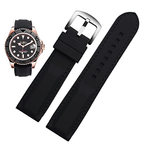 SCRUBY Männer silikon Uhrband 20mm 22 mm 24m für Mido Citizen Omega Sport Gummi Ersatzriemen rot blau orange weißes weiches Armband(Black black silver,24mm)