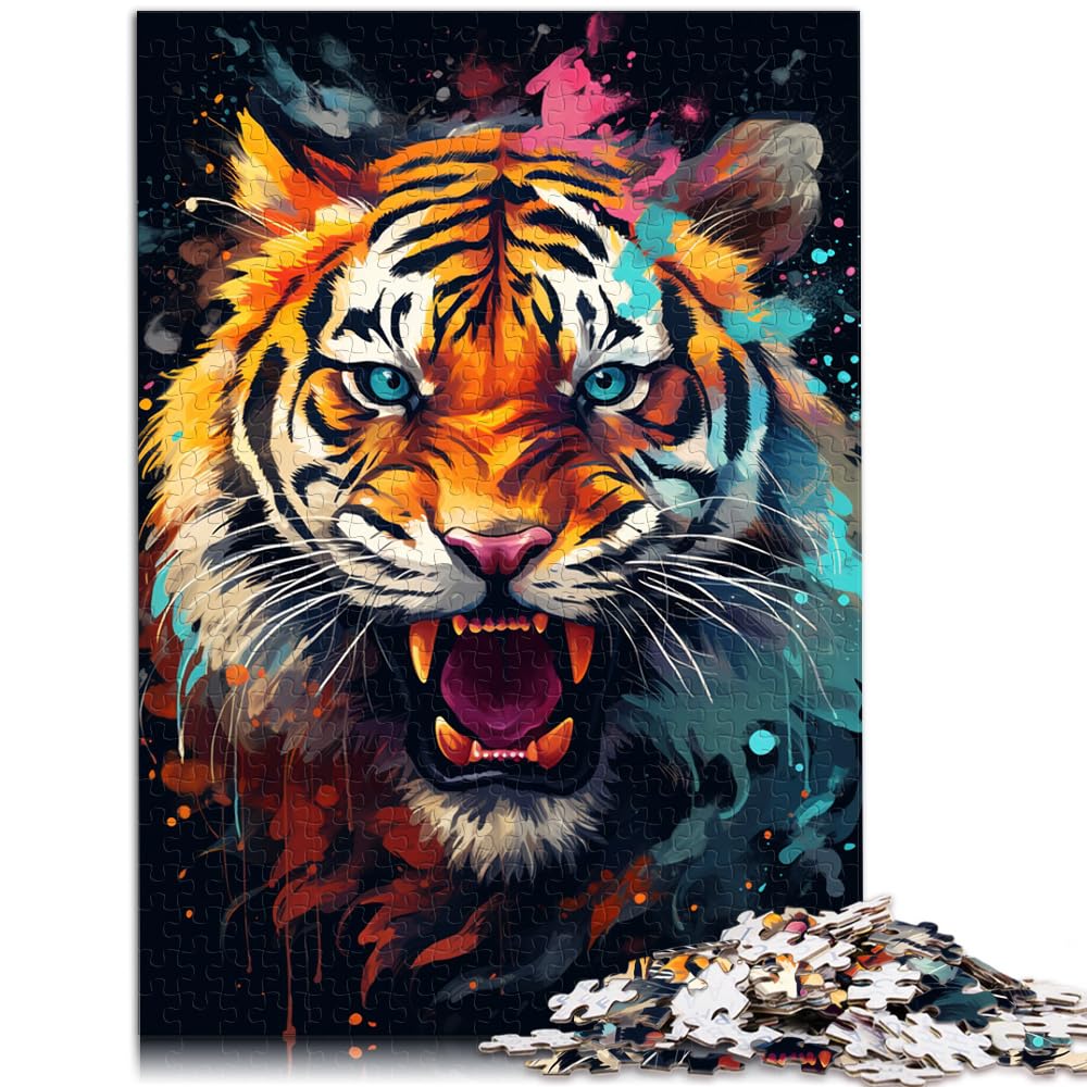 Puzzle für Fantasie, bunter Tiger, lustiges Puzzle für Erwachsene, 1000-teiliges Holzpuzzle zum Stressabbau, Urlaub zu Hause, Zeit totschlagen, 1000 Teile (50 x 75 cm)