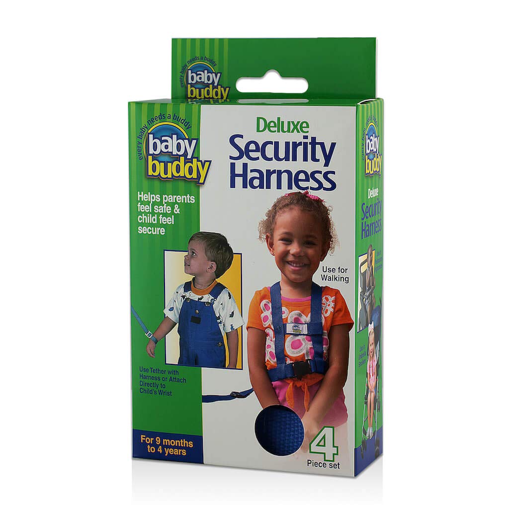 Baby Buddy Deluxe Sicherheitsgeschirr, 4-teiliges Set mit verstellbarer Handgelenk-Leine und Stuhlgurten für Kleinkinder, Marineblau