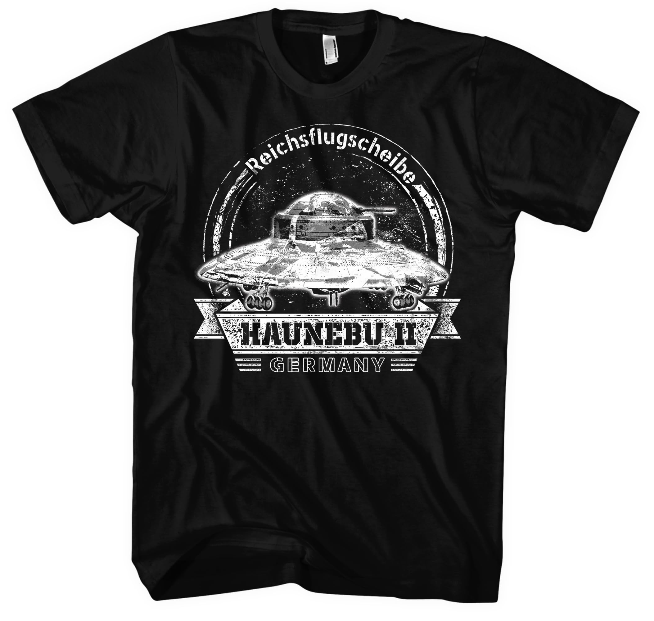 Reichsflugscheibe HaunebuII Herren T-Shirt | Soldaten Geschenk WW2 Panzer German Tank Tshirt Deutscher Tiger Panzer | Schwarz (4XL)