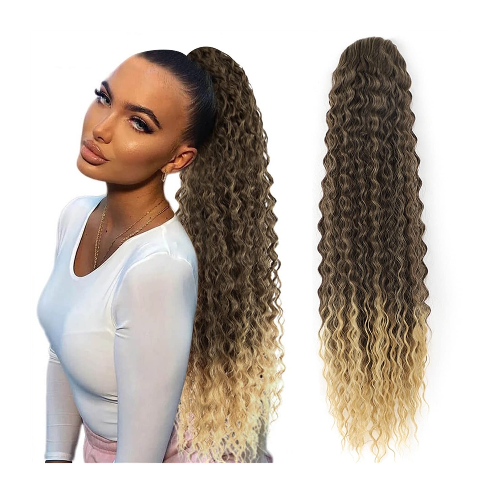 Ponytail Extension/Haarteil 24/30-Zoll-lange verworrene lockige Pferdeschwanz-Verlängerungen Synthetische Kordelzug-Verlängerung for lockiges Haar Pferdeschwänze Clip-in-Naturhaar-Pferdeschwanz-Verlän