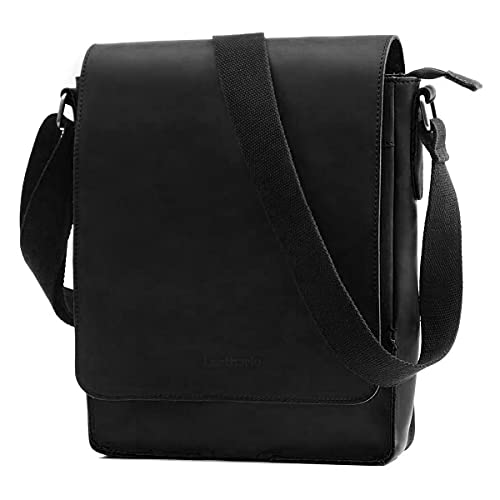 Leathario Herren Umhängetasche Schultertasche Leder 9.7Zoll Ipad mit 5 Steckfächern 25 x 7 x 31 cm für Alltage Freizeit