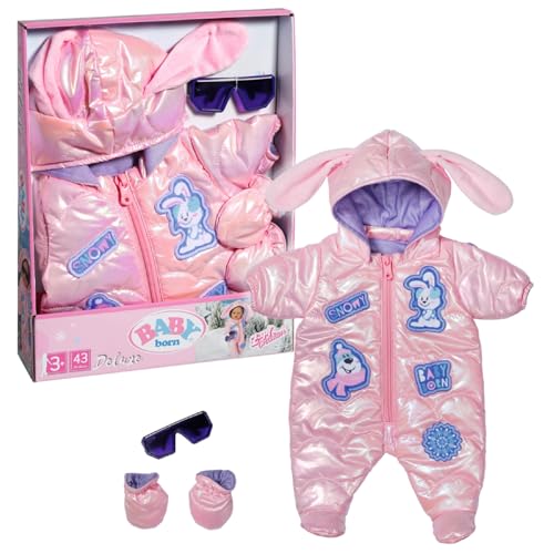 Zapf Creation, Baby Born Deluxe Schneeanzug 43cm, Skianzug für 43 cm große Puppen in metallic rosa mit Handschuhen und Sonnenbrille, 834190