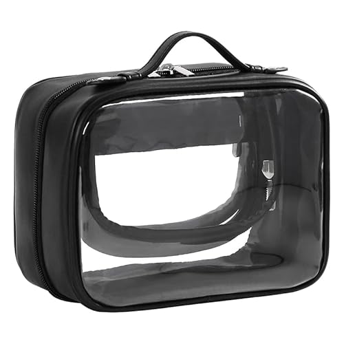 SOFORFREEM Transparente Make-Up-Tasche, Doppelte -Kosmetiktasche, wasserdichte Kulturtasche, GroßE KapazitäT, Offene Aufbewahrungstasche, Schwarz