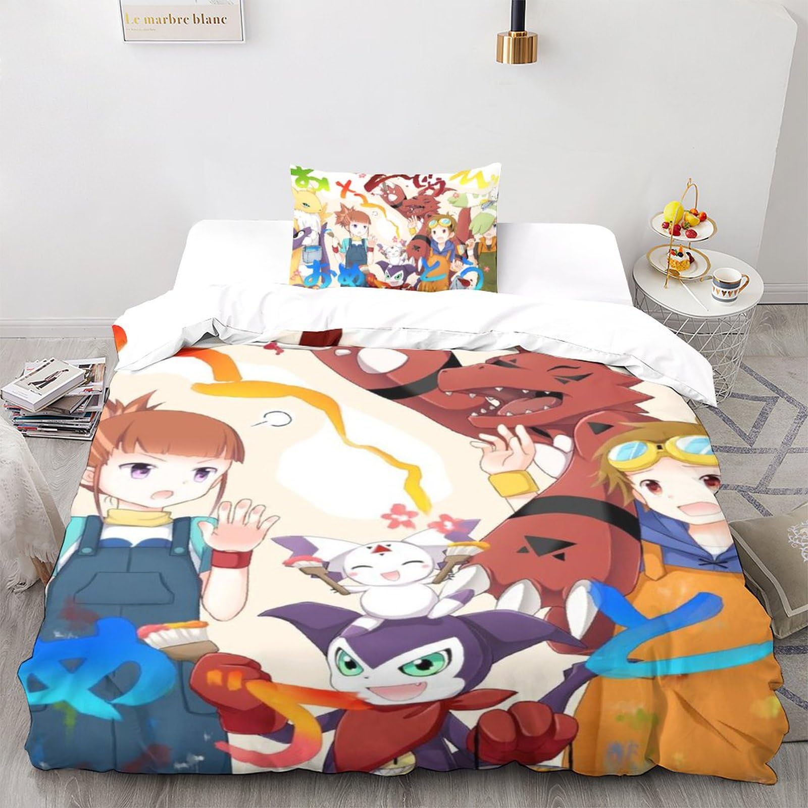 UKALOU Digimon Adventure Anime Bettwäsche 3D Bettbezug Mikrofaser Bettwäsche-Sets, Bettbezüge Mit Reißverschluss Und Kissenbezüge 3 Teilig Sets Single（135x200cm）