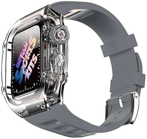 NEYENS 44 mm 45 mm transparente Abdeckung Uhrengehäuse Gummiband Mod Kit für Apple Watch 8 7 6 5 4 SE Serie, transparentes Uhrengehäuse, sportliches atmungsaktives Armband, Ersatzzubehör, 45 mm, Achat