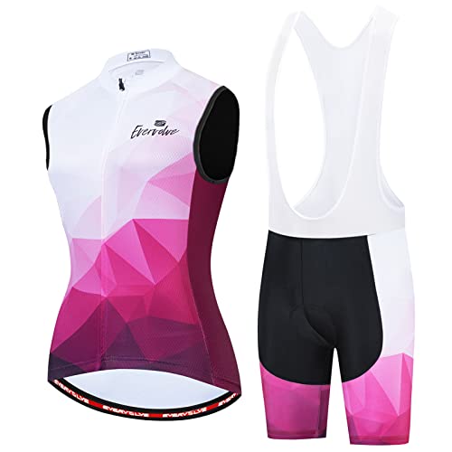 Fahrradtrikot Damen Radsportanzug Sommer|Radweste Anzug Fahrradbekleidung Frauen Ärmellos|Fahrradweste Set,Atmungsaktiv MTB Radtrikot Sleeveless Oberteil und Radhose mit 19D Gel Sitzpolster(10,XL)