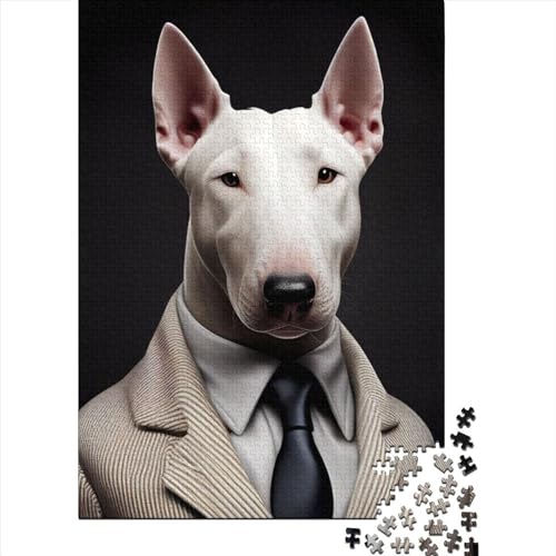 Bullterrier-Anzug-Puzzles, Puzzles für Erwachsene und Teenager, 1000 Puzzleteile, Lernspiele, Heimdekorationspuzzle (Größe: 75 x 50 cm)