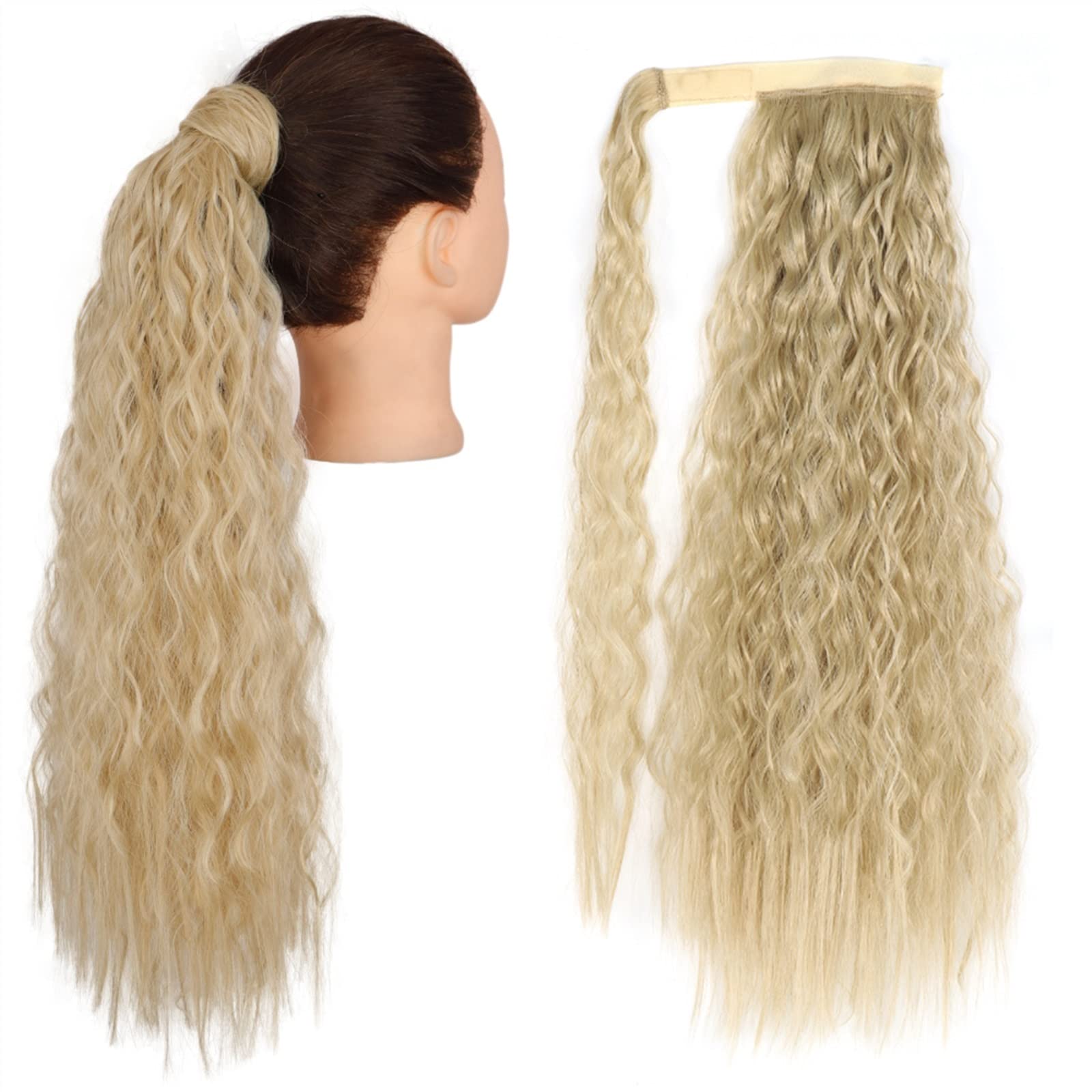 Pferdeschwanz Haarteil Clip-Haarverlängerungen for Anklipsen, synthetischer Mais, gewellt, langer Pferdeschwanz for Damen-Haarteil Pferdeschwanz Haarverlängerung(Q19-24-613,22inch-55cm)