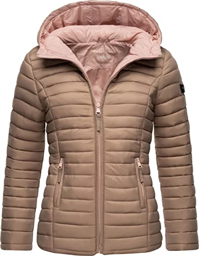 MARIKOO Damen leichte Übergangsjacke Steppjacke mit Kapuze Asraa Taupe Gr. XXL