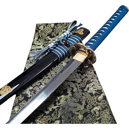 MAUXpIAO 40 Zoll handgeschmiedetes japanisches Samurai-Schwert Full Tang 1060 Kohlenstoffstahl Eisen Tsuba geschmiedet gefaltet roter Damaststahl echtes Katana-Schwert echt/D/70.5cm