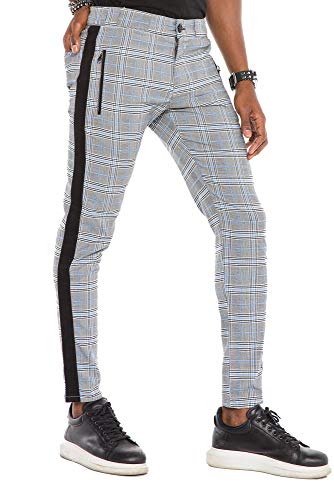 Cipo & Baxx Herren Hose Fashion kareiert und gesterift mit Schlüsselkette Grau W31 L34