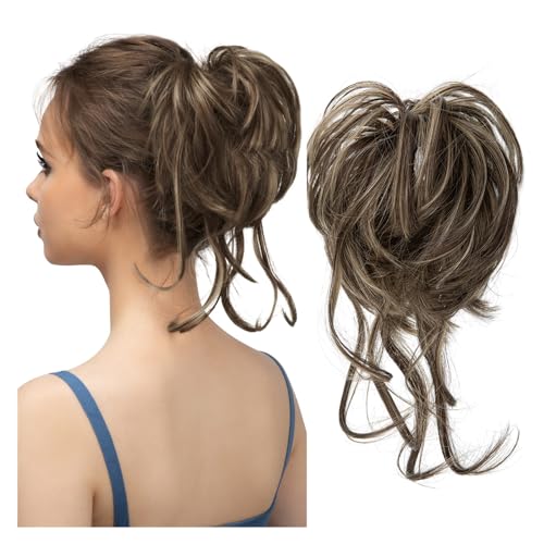 Haarteil Synthetischer unordentlicher Dutt, elastische Haarteile, lockiges Haargummi, schwarz, blond, braun, natürliches Haar, Chignon, Hochsteckfrisur, Donut, Kunsthaar for Frauen Haarverlängerung(6H