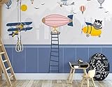 XLMING Porträt Hand Gemalt Heißluftballon Design Kinderzimmer Critter Wand 3D Tapeten Home Esszimmer Sofa Schlafzimmer Wohnzimmer TV Hintergrund-350cm×256cm