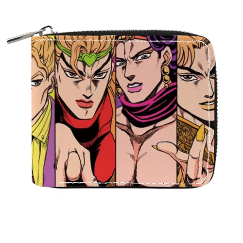 RYNDEX Jo-Jo's Bizar-re Adventu-re Geldtasche Anime, Reißverschluss Portemonnaie Leder, Mädchen Geldtasche mit Münzfach und Geldscheinfach(Color:Multicolor 10)