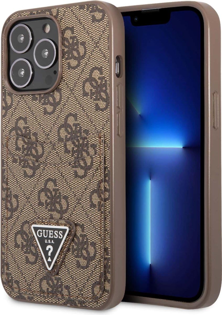 Guess GUHCP13LP4TPW Hülle für iPhone 13 Pro / 13 6,1" braun/Brown hardcase 4G Triangle Logo Cardslot