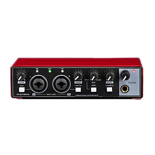 Naugan 1 Stück Soundkarte Studio Record USB Audio Interface Sound Equipment 48V Phantom für Recording Rot