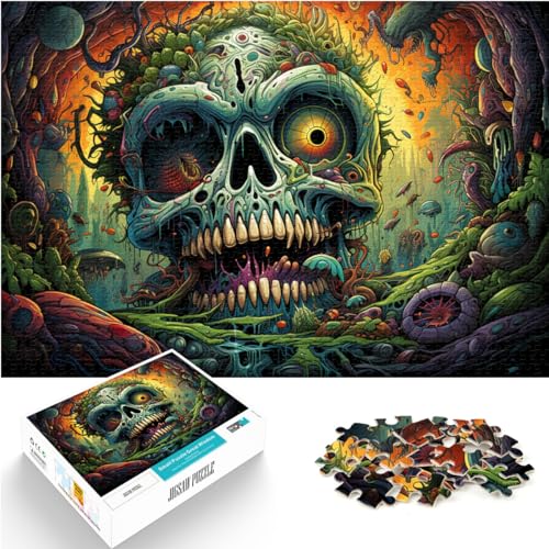 Puzzles für Erwachsene mit psychedelischem farbigem Totenkopf, 1000 Teile, Holzpuzzle, Lernspielzeug, Familienspiele, Puzzles als Geschenk (50 x 75 cm)