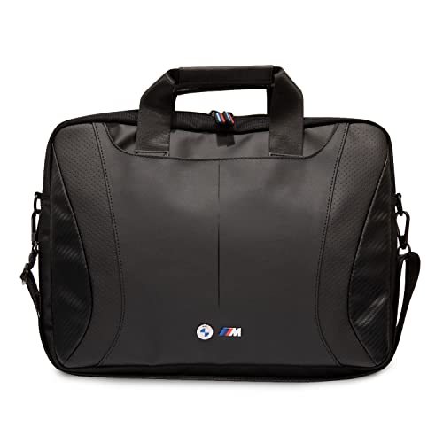 CG MOBILE BMW PU-Leder Computertasche mit Carbon-Kanten und perforierten Streifen, 38,1 cm, kompatibel mit MacBook Intel® UHD Grafik/Windows/HP/Value Top Load Tasche/Arbeit, Schule usw