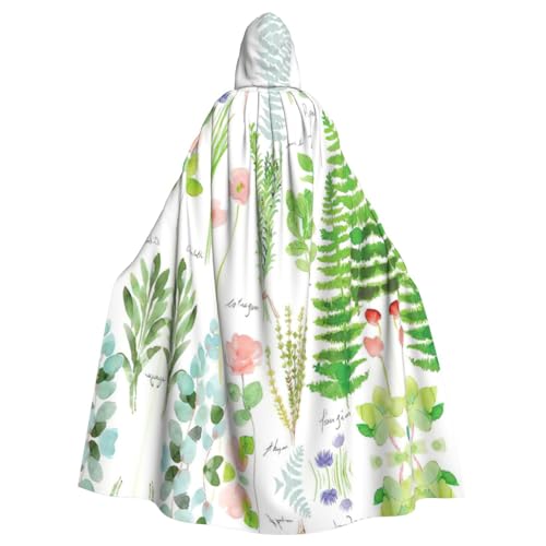 YQxwJL Springtime Herb Garden Print Hooded Long Length Cape, Unisex Hooded Halloween Christmas Cloak Costumes Party Cape