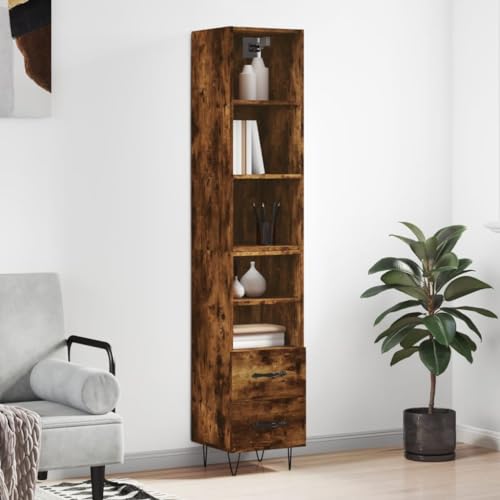 Highboard Räuchereiche 34,5x34x180 cm Holzwerkstoff,Elegantes Highboard mit viel Stauraum für ein stilvolles Zuhause aus hochwertigem Holzwerkstoff mit Metallfüßen