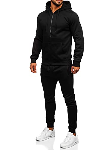 BOLF Herren Sportanzug Jogginganzug Trainingsanzüge Fitnessanzug Hoodie Kapuzenpullover Set Tracksuit Workout Sport Fitness für Running Yoga Gym Sportswear 10386 Schwarz XXL [4D4]