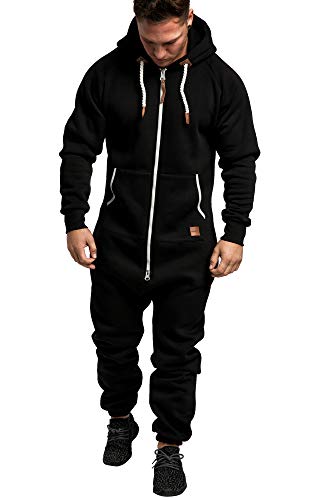 Amaci&Sons Herren Overall Jumpsuit Jogging Onesie Trainingsanzug 3007 Schwarz/Weiß L