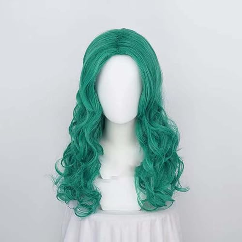 WCCNKK Sailor Moon Kaiou Michiru Cosplay Perücke + Perückenkappe, Grünes Langes Lockiges Haar, Geeignet Für Halloween, Party, Karneval, Halloween-Dekorationszubehör, Anime-Geschenk