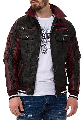 Cipo & Baxx Herren Lederjacke mit abnehmbarer Kapuze Kunstleder Bikerjacke CJ284 Schwarz XXL