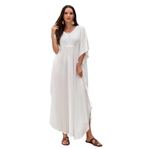 LIbgiubhy Damen Strand-Kaftan-Kleid, kurzärmelig, Badeanzug, volle Länge, Strand-Kaftan-Kleid