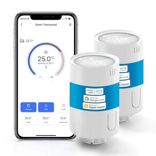 Meross smartes Heizkörperthermostat benötigt Hub, WLAN Heizungsthermostat Kompatibel mit HomeKit, Alexa und Google Assistant,Sprachsteuerung Zeitpläne Automation Fensteröffnungserkennung, 2pcs