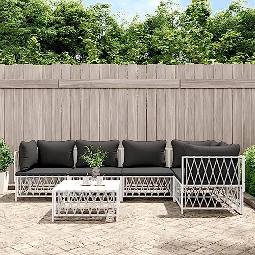 Juroupi 6-tlg. Garten-Lounge-Set mit Kissen Lounge MöBel Outdoor TerrassenmöBel Balkon MöBel Set Balcony Furniture Weiß Stahl - 3186874