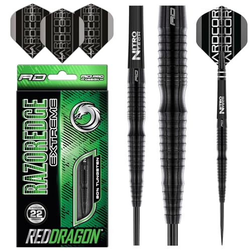 RED DRAGON Razor Edge Extreme 22 Gram Professional Tungsten Darts Set with Flights and Stems