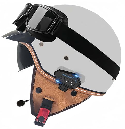 Motorrad-Bluetooth-Helm, ECE-Zugelassener Offener Helm Mit Sonnenblende, Für Erwachsene Männer Und Frauen, Mopedhelme J,L59-60CM