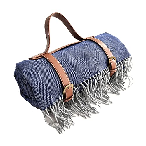 BFVAKBKYT Picknick-Reisedecke,Strand-Decke, Picknickmatte for den Außenbereich, Faltbare Stranddecke, tragbare Stranddecke mit Quaste for Camping auf Gras und Strandspielplatz(Blue)