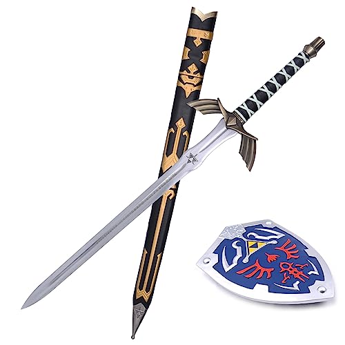 LQSMX sword 127CM Die Legende von Zelda Schwert Handschmiedeter 1060 Stahl Zweihändige Schwert Schild von Zelda Hailar Cosplay Schwert (Schwert+Schild 2)