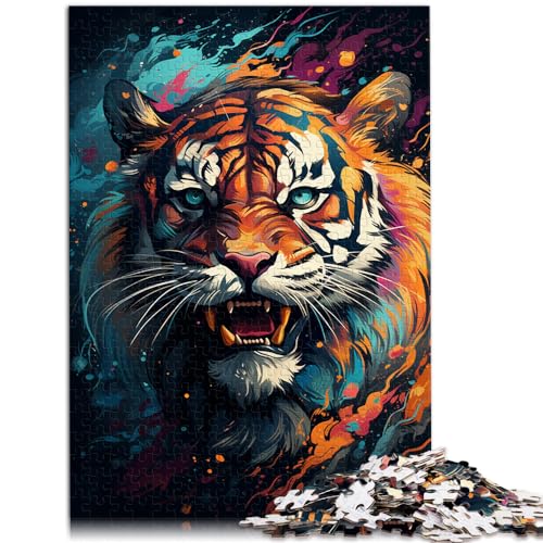 Puzzle für farbenfrohen, künstlerischen Tiger, 1000-teiliges Puzzlespiel, Holzpuzzle, Familienaktivität, Puzzle, Lernspiele, 1000 Teile (50 x 75 cm)