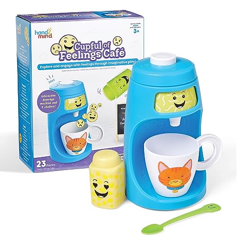 Learning Resources Cupful of Feelings Café Emotions-Spielzeug, Kaffeemaschinen-Spielset für Kinder, fantasievolles Spielen, Spieltherapie, sozial-emotionale Lernaktivitäten, Beruhigungsecken-Zubehör